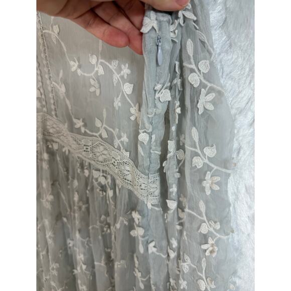 Sundance Platinum Gray Sheer Embroidered Floral Lace Peasant Dress Cottage 12 - Picture 6 of 13
